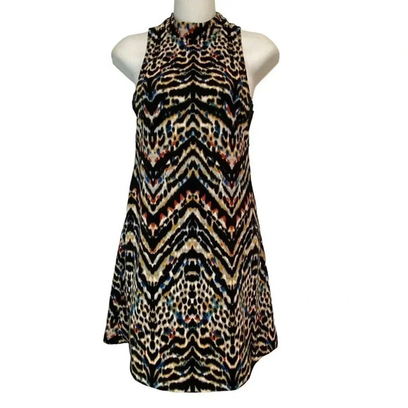 MaterialGirl Women Animal Print Halter Neck Sleeveless Knee Length Dress Size XS - Picture 1 of 8